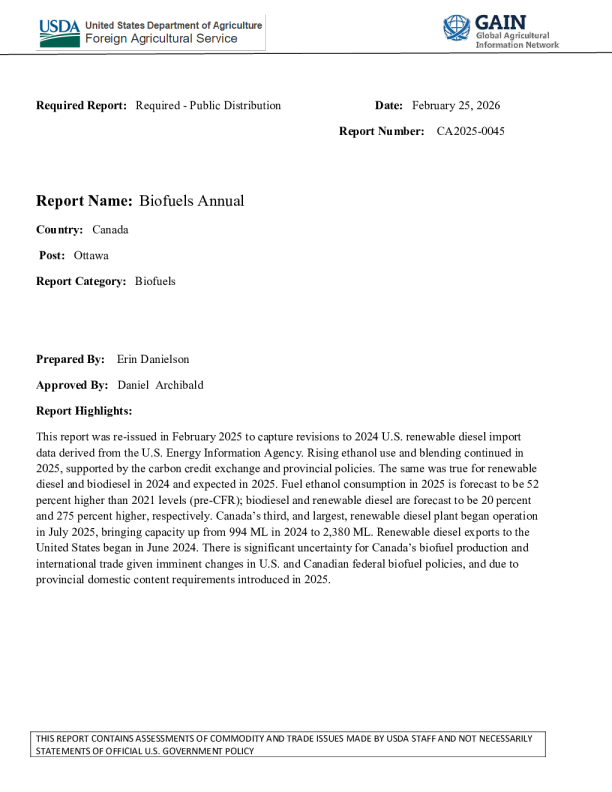 加拿大生物燃料年度报告