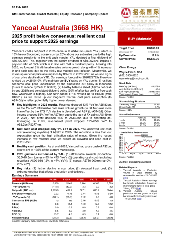 2025 profit below consensus; resilient coal price to support 2026 earnings