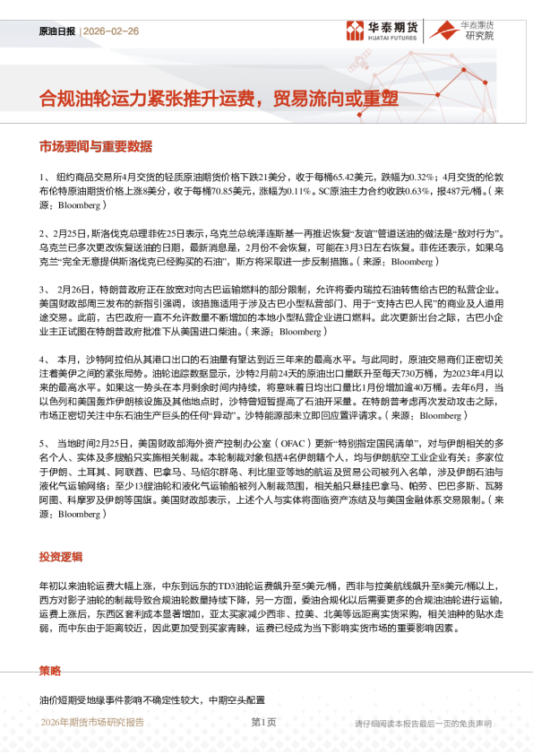 原油日报：合规油轮运力紧张推升运费，贸易流向或重塑