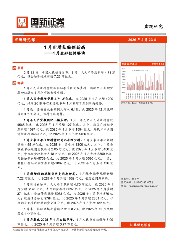 1月金融数据解读：1月新增社融创新高