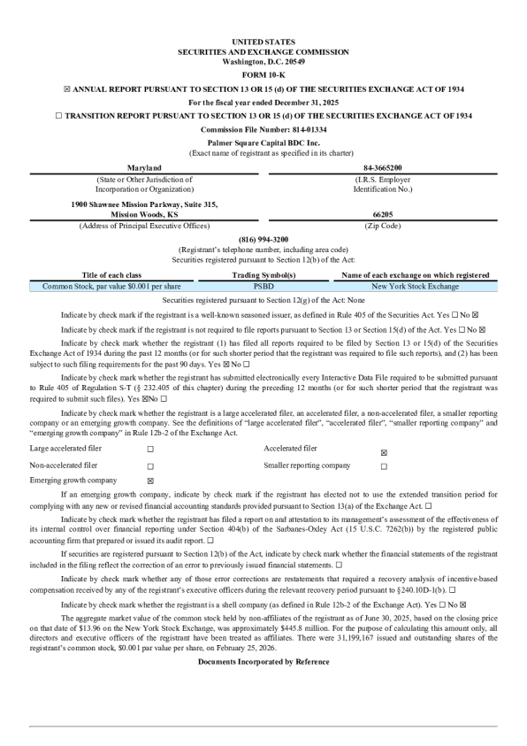 Palmer Square Capital BDC Inc 2025年度报告