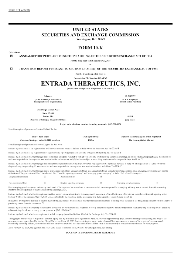 Entrada Therapeutics Inc 2025年度报告