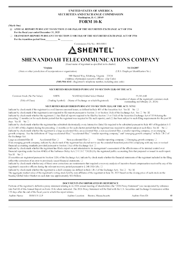 Shenandoah Telecommunications Co 2025年度报告