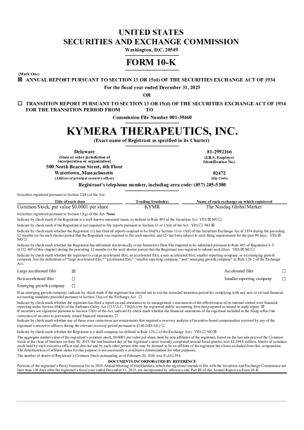Kymera Therapeutics Inc 2025年度报告