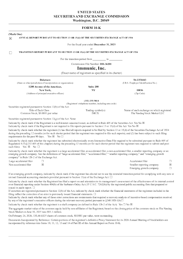 Immunic Inc 2025年度报告