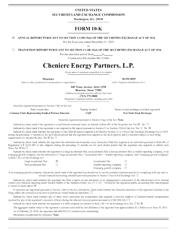 Cheniere Energy Partners LP 2025年度报告
