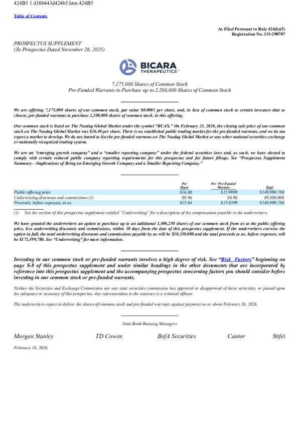 Bicara Therapeutics美股招股说明书(2026-02-26版)