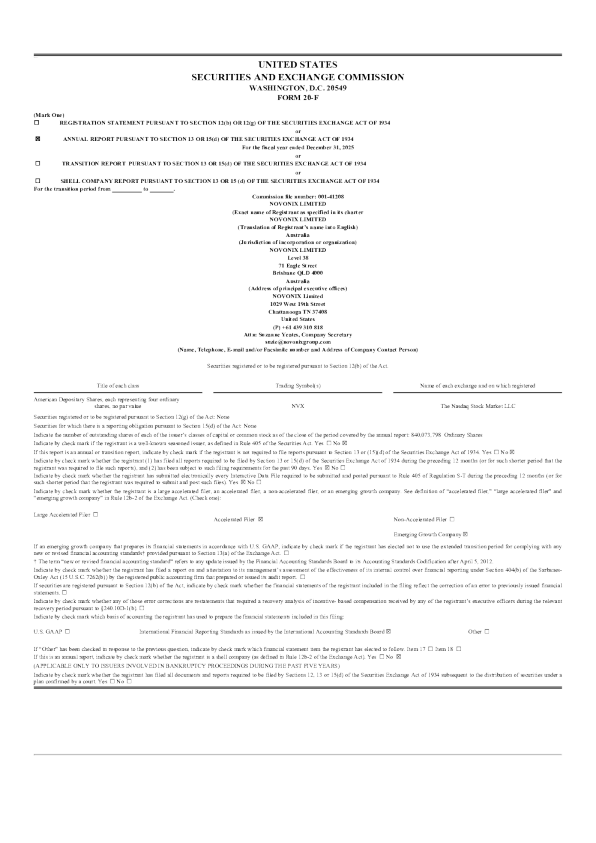 NOVONIX LTD 2026年年度报告和过渡报告