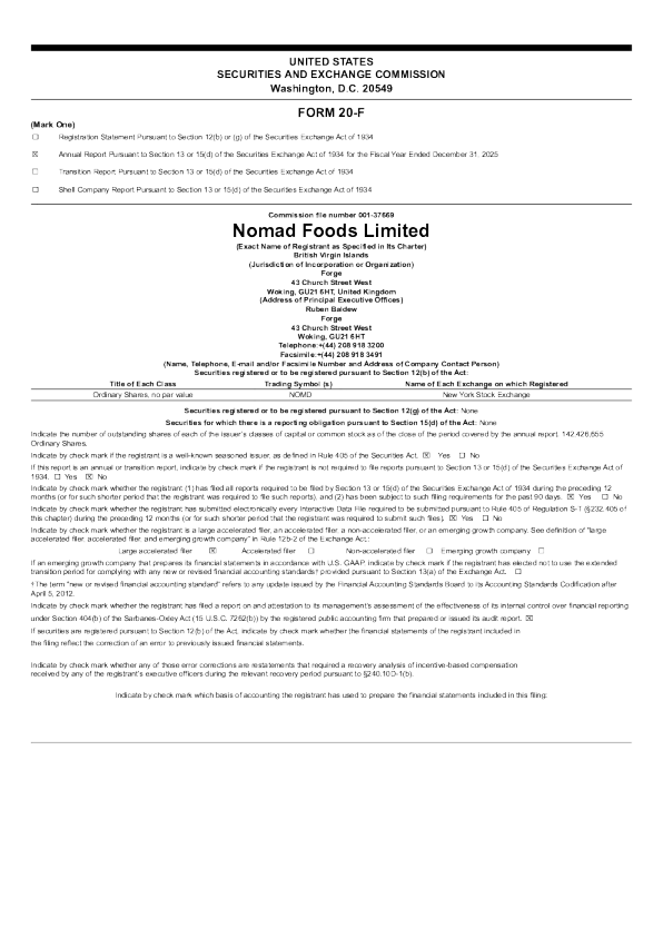 Nomad Foods Ltd 2026年年度报告和过渡报告