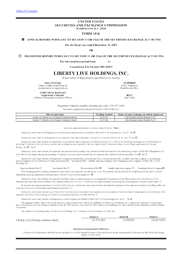 Liberty Live Holdings Inc Liberty Live Group-A 2025年度报告