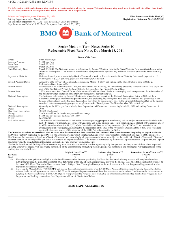 蒙特利尔银行美股招股说明书(2026-02-26版)