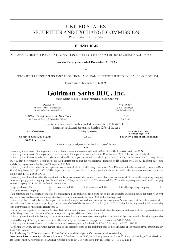 Goldman Sachs BDC Inc 2025年度报告