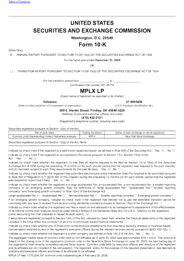 MPLX LP 2025年度报告