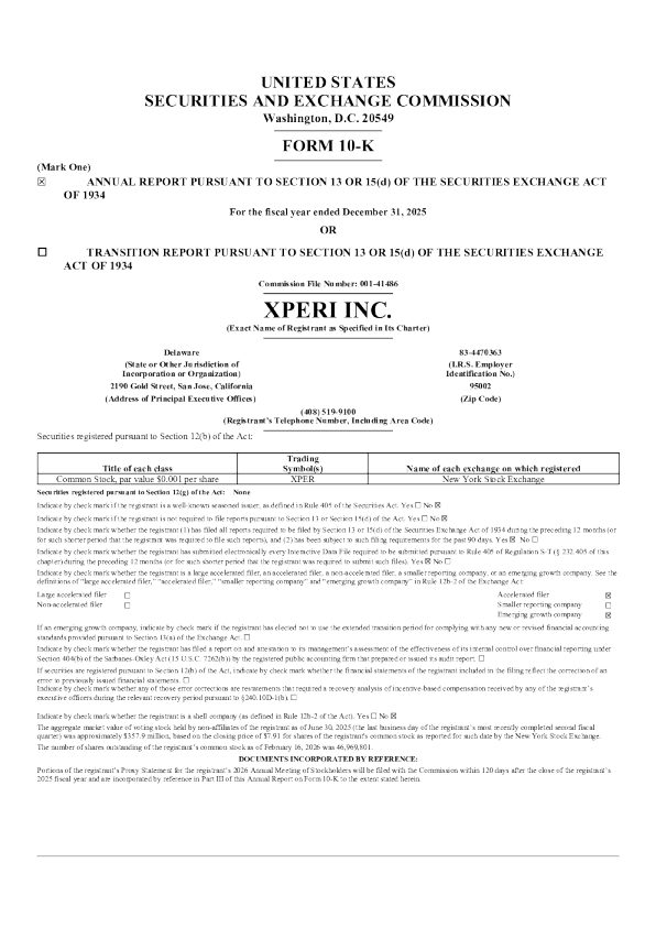 Xperi Inc 2025年度报告
