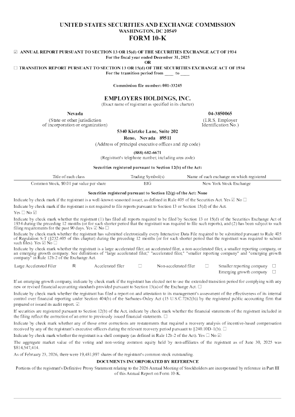 Employers Holdings Inc 2025年度报告