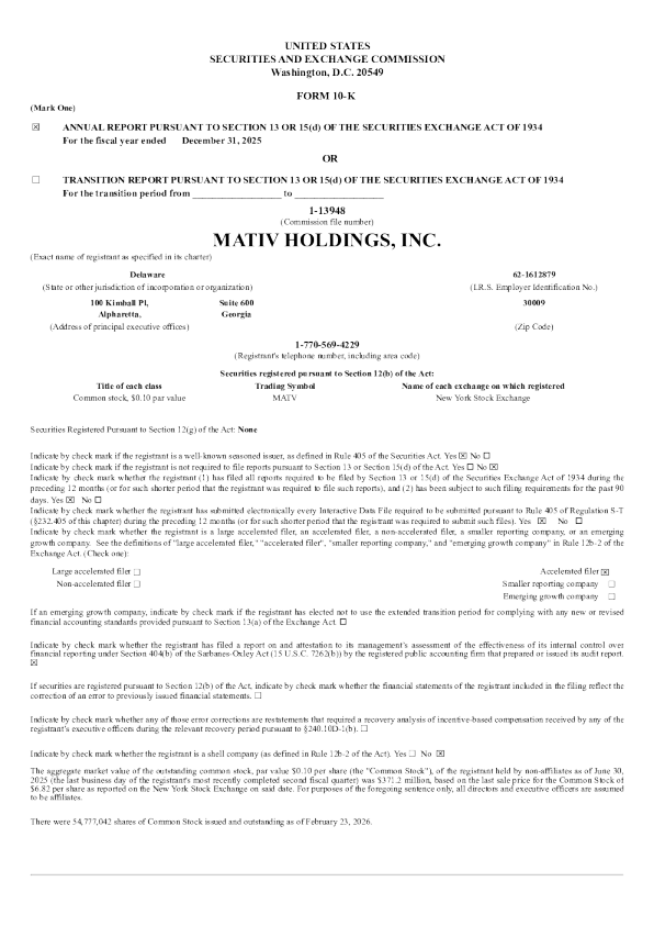Mativ Inc 2025年度报告