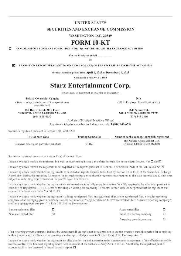 Starz Entertainment Corp 2025年度报告