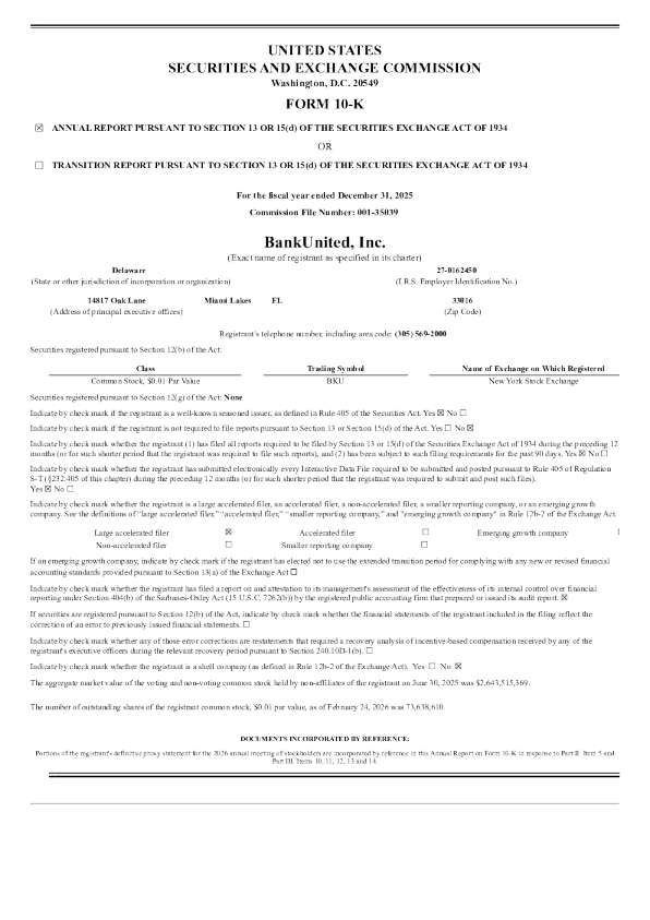 BankUnited Inc 2025年度报告