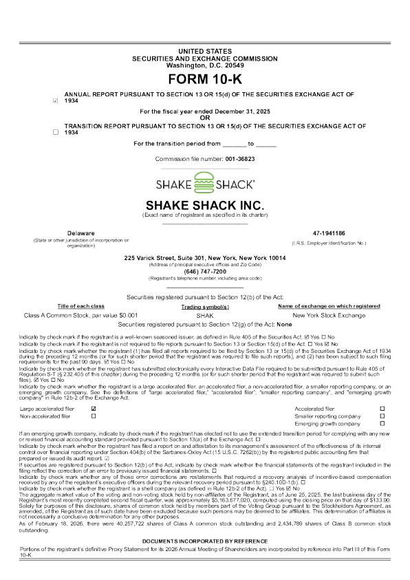 Shake Shack Inc-A 2025年度报告