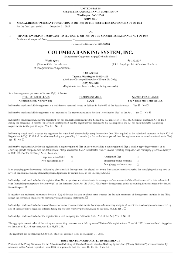 哥伦比亚银行系统 2025年度报告