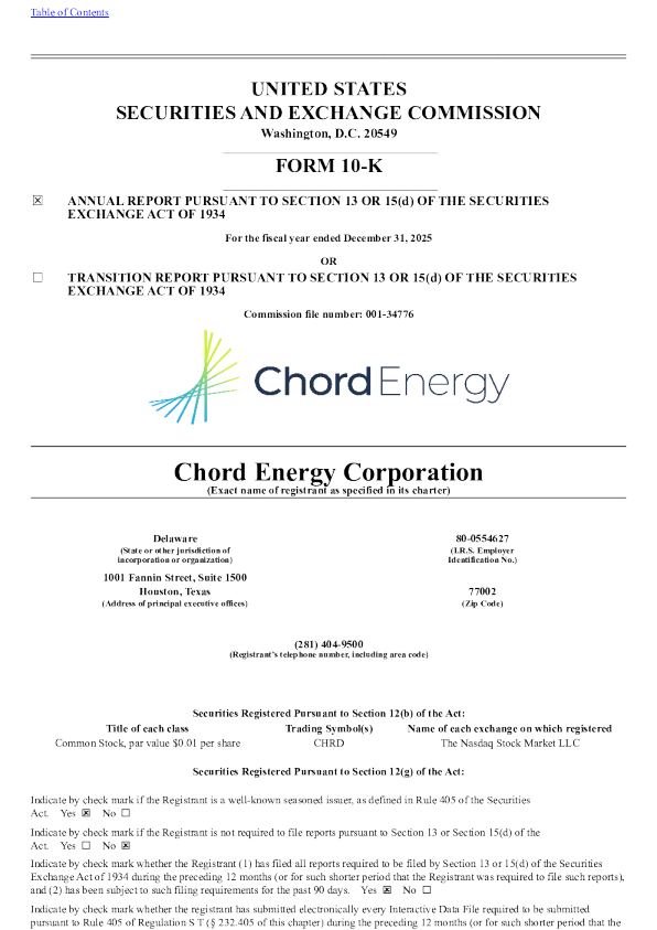 Chord Energy Corp 2025年度报告