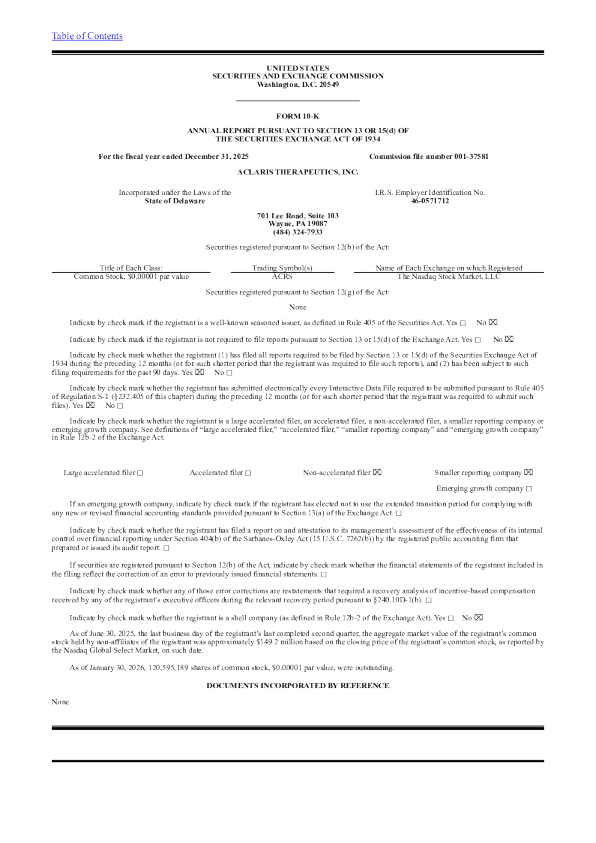 Aclaris Therapeutics Inc 2025年度报告