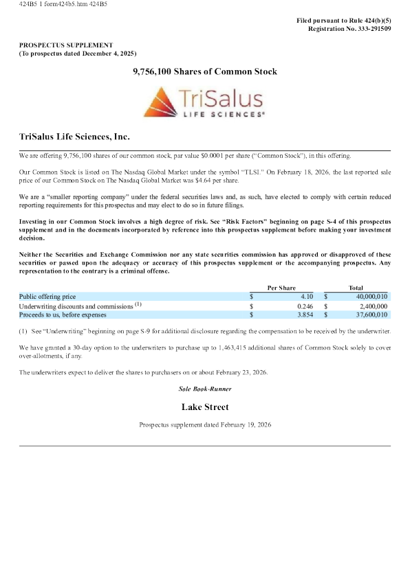 TriSalus Life Sciences Inc美股招股说明书(2026-02-26版)