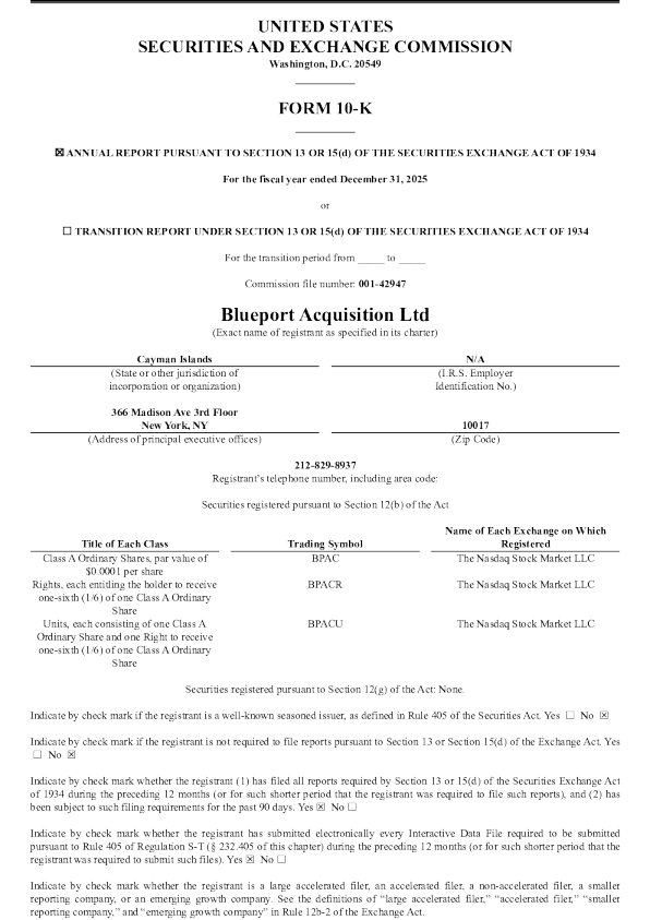 Blueport Acquisition Ltd-A 2025年度报告
