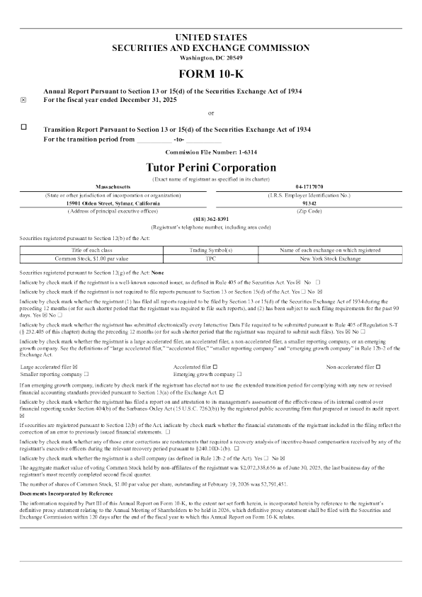 Tutor Perini Corp 2025年度报告