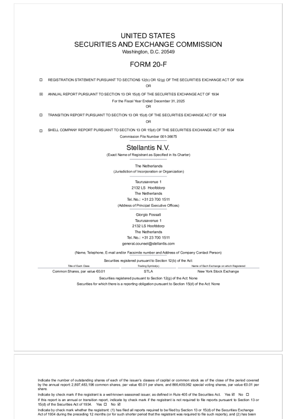 Stellantis集团 2026年年度报告和过渡报告