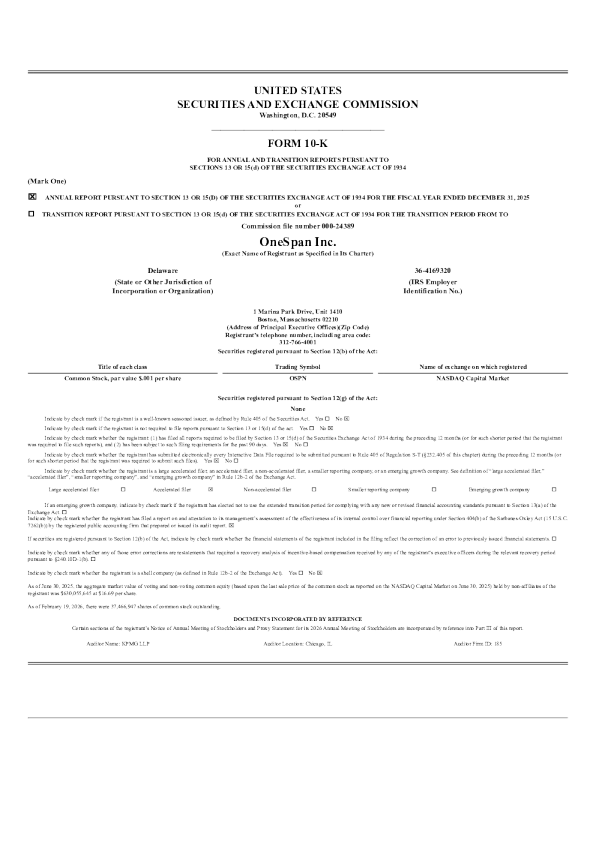 OneSpan Inc 2025年度报告