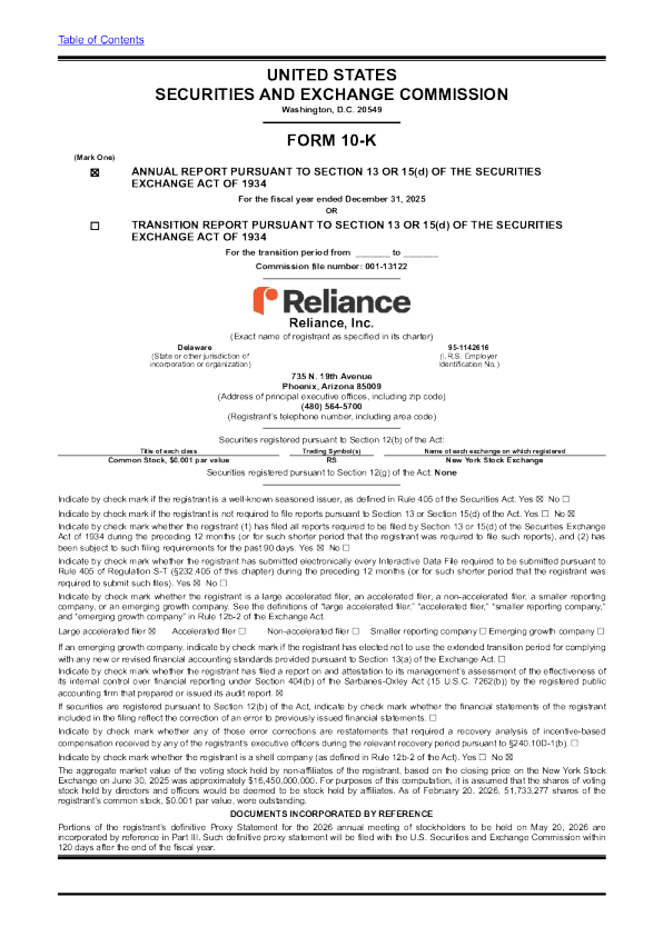 Reliance Steel & Aluminum Co 2025年度报告