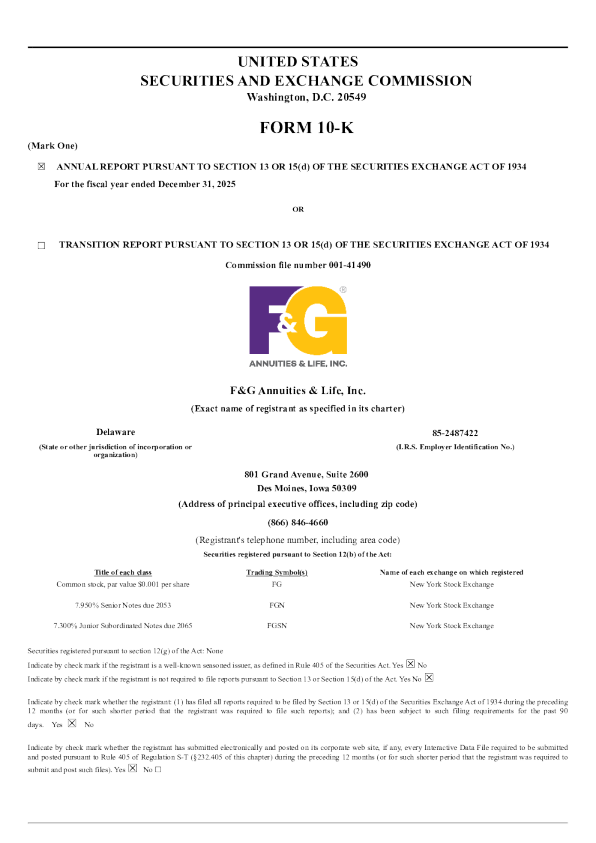 F&G Annuities & Life Inc 2025年度报告