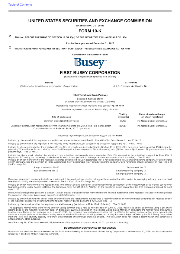 First Busey Corp 2025年度报告