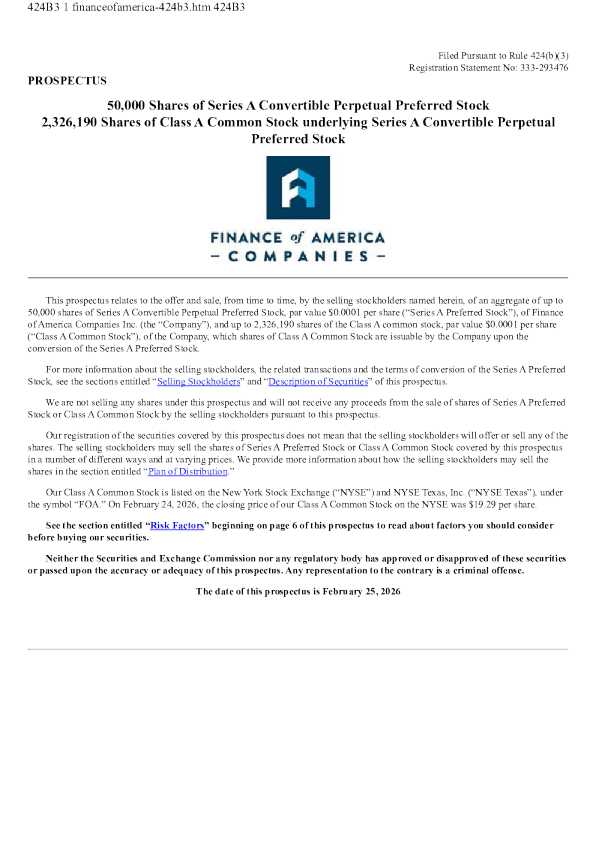 Finance of America Companies Inc-A美股招股说明书(2026-02-26版)