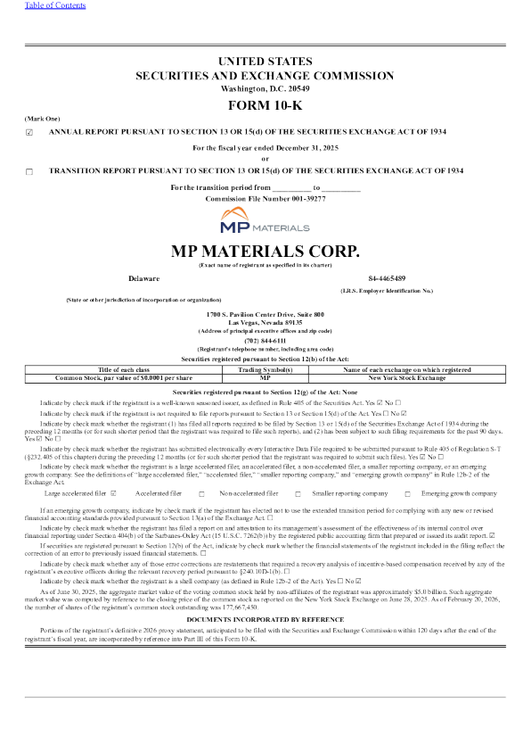 MP Materials Corp-A 2025年度报告