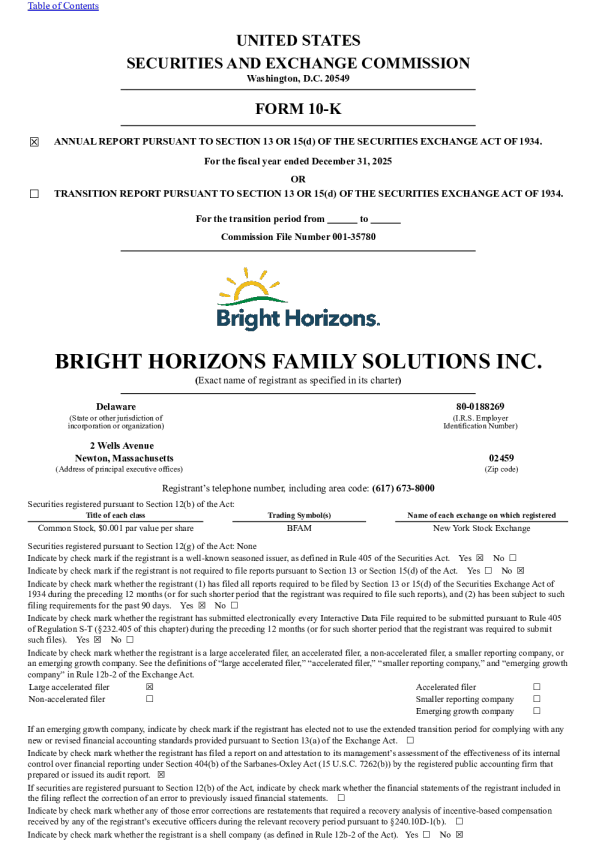 Bright Horizons Family Solutions Inc 2025年度报告