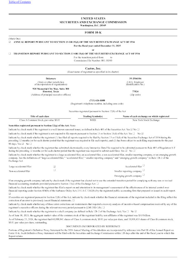 Cactus Inc-A 2025年度报告
