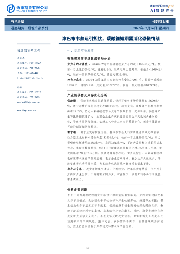 碳酸锂日报：津巴布韦禁运引担忧，碳酸锂短期需消化恐慌情绪