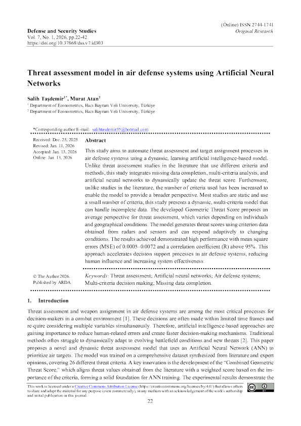 运用人工神经网络的防空系统威胁评估模型