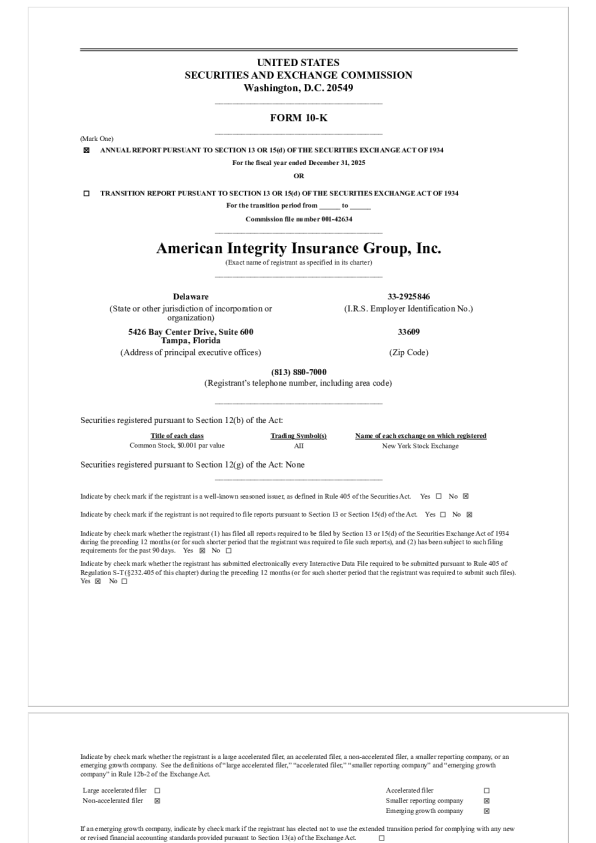 American Integrity Insurance Group Inc 2025年度报告