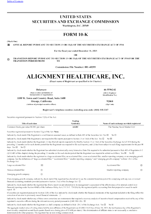 Alignment Healthcare Inc 2025年度报告