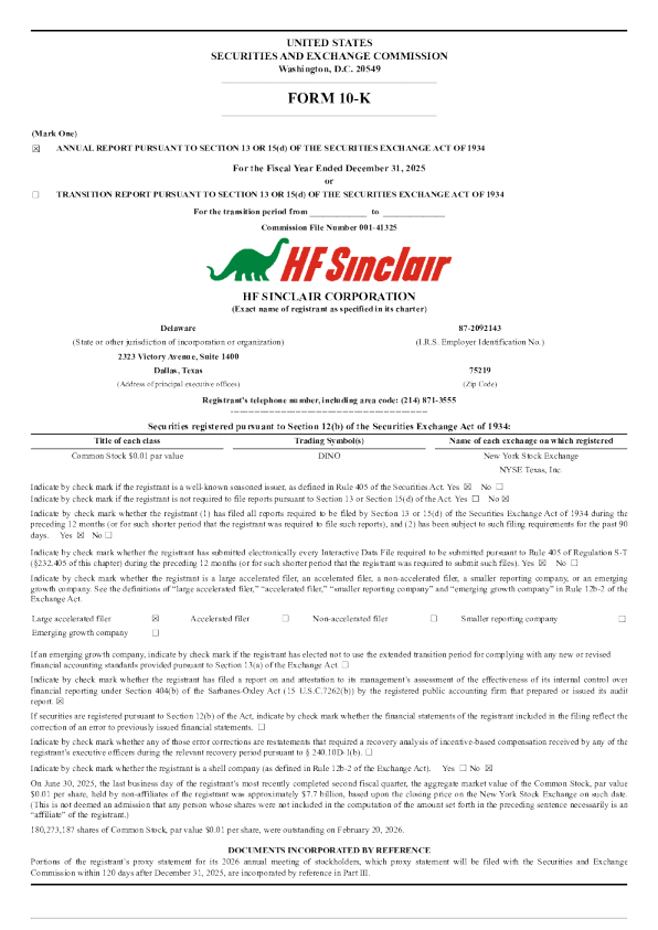 HF Sinclair Corp 2025年度报告