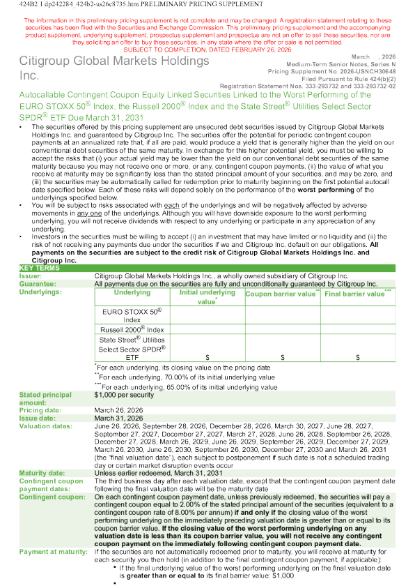 花旗集团美股招股说明书(2026-02-27版)