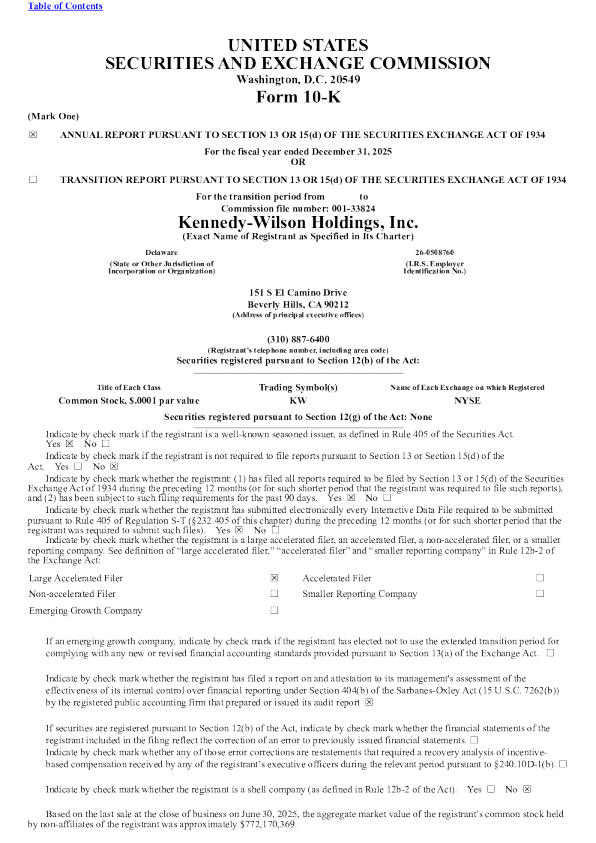 Kennedy-Wilson Holdings Inc 2025年度报告