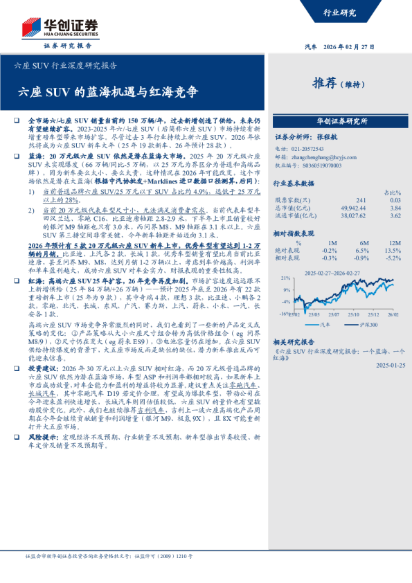 六座SUV行业深度研究报告：六座SUV的蓝海机遇与红海竞争