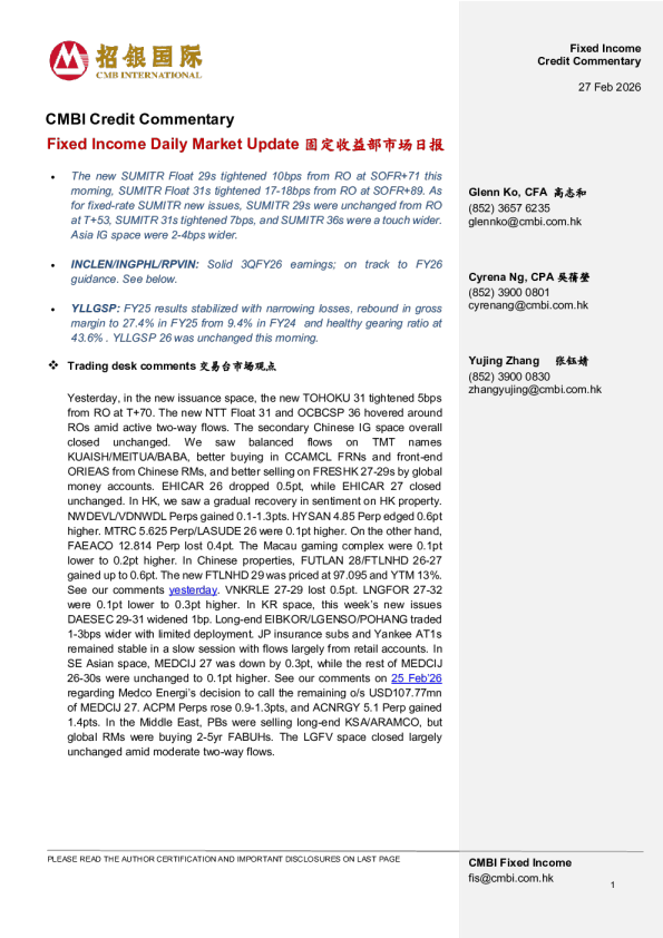 Fixed Income Daily Market Update