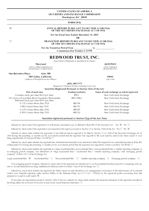 Redwood Trust Inc 2025年度报告