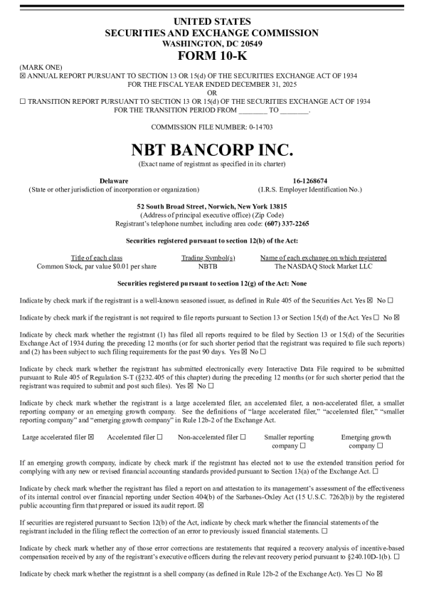 NBT Bancorp Inc 2025年度报告