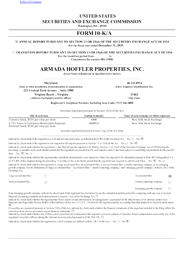 Armada Hoffler Properties Inc 2025年度报告